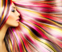 Beauty Fashion Model Girl with Colorful Dyed Hair Extensions